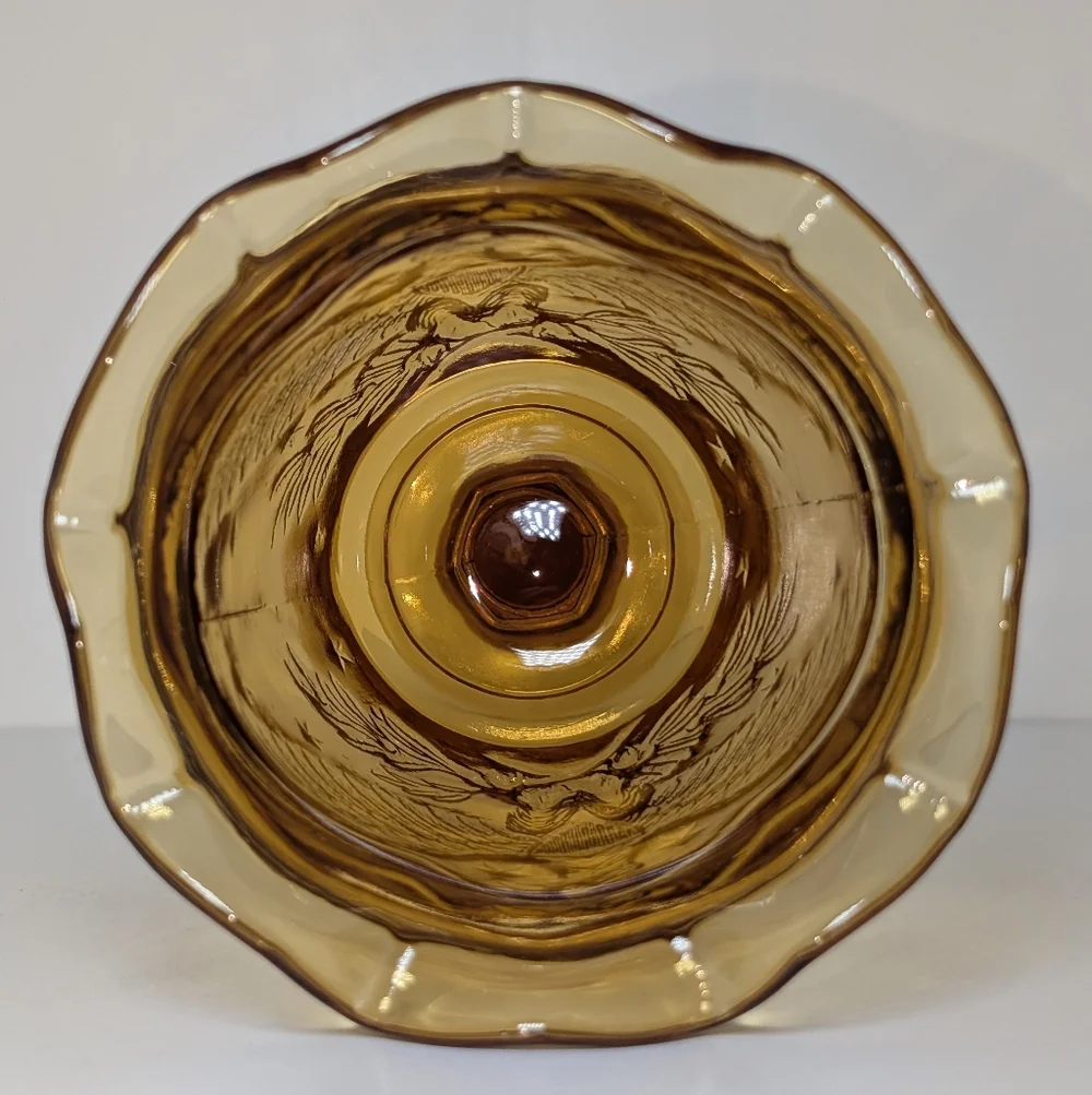 L.E. Smith Amber Federal Heritage Glass Goblet American Eagle Stars MCM